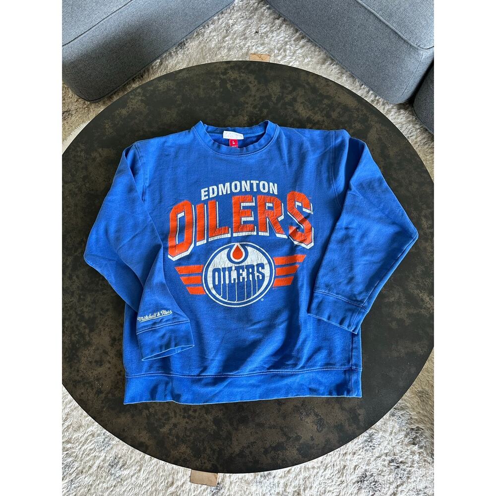 2012 Mitchell & Ness Edmonton Oilers Crewneck Sweatshirt – Blue – Size Large
